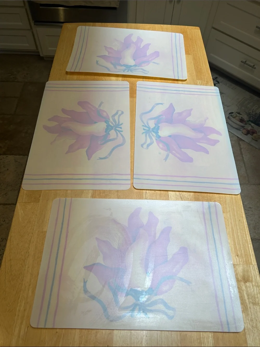 Bright Yellow Floral Plastic Wipe Off Placemat Set - Red & Green Chili 🌶️Accents